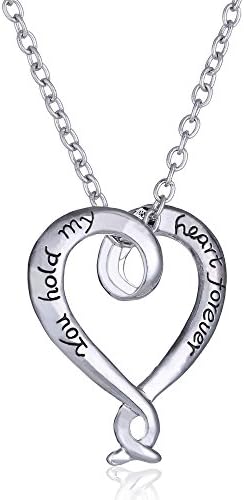 Silver Plated"You hold my heart forever" Open Heart Pendant Necklace 24" Chain - Heart Warming Gifts