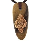 Hand Carved Mammoth Fossil Rose On Wood Spear Head Pendant