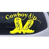 8in X 4.9in Yellow -- Cowboy Up With Boots Rodeo Western Car Window Wall Laptop Decal... by Rad Dezigns
