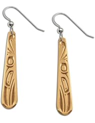 14K Yellow Gold Northwest Coast Native American Hummingbird Paddle Earrings. Made in USA.