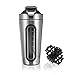 Slimerence Protein Shaker Bottle, Stainless Steel Mixer Bottle with Visual Window, Dishwasher Safe Leak Proof BPA Free Blender Cup for Gym Workout Fitness, 28oz Silver