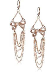 Betsey Johnson "Vintage Bows" Faux Pearl Bow Chandelier Drop Earrings
