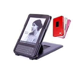 DURAGADGET Leder-Schutzh�lle mit integriertem Stand f�r den Amazon Kindle 3 eReader / Keyboard - schwarz