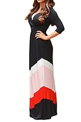 Plus Size V-neck Chevron Print Cocktail Chiffon/Cotton Empire   Waistline Elbow Length Sleeves Prom Dress/Party Dress/Maxi Dress 