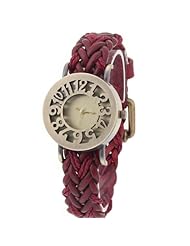 Sotijobs Classic Vintage Quartz Fashion Weave Leather Womens Wrist Watch Red