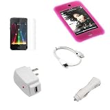 USB Data Cable + USB Car Charger + USB Home Charger + Pink Rubber Silicone Skin Case + Clear Reusable LCD Screen Protector for Apple Ipod Touch Itouch 8GB 16GB 32GB 2G 2nd Generation