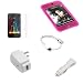 USB Data Cable + USB Car Charger + USB Home Charger + Pink Rubber Silicone Skin Case + Clear Reusable LCD Screen Protector for Apple Ipod Touch Itouch 8GB 16GB 32GB 2G 2nd Generation