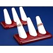 2 White Leather Wood 3 Finger Ring Jewelry Display Unit