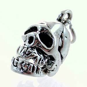 Small Three Dimensional Skull Charm with Moveable Jaws in Sterling Silver, #11439