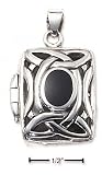 Sterling Silver Open Filigree Celtic Design Locket Pendant Genuine Onyx