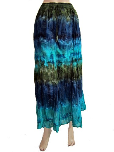 Women Skirts Navy Blue Turquoise Blue Tie Dye Cotton Long Skirt 37