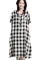 Plaid Print Linen Summer  Dress