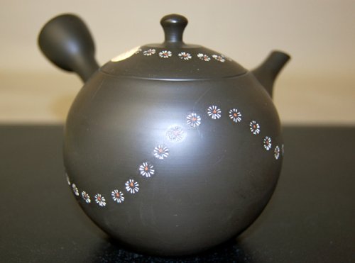 常滑急須　黒丸黄印花朱出し20号（陶茶こし）紙箱入（9-173）