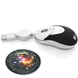 Sleek, Compact White USB 2.0 Optical Mouse for MacBook and MacBook Pro - with Retractable USB Cord and Red laser Optics - PLUG-N-PLAY - Includes Mouse Pad