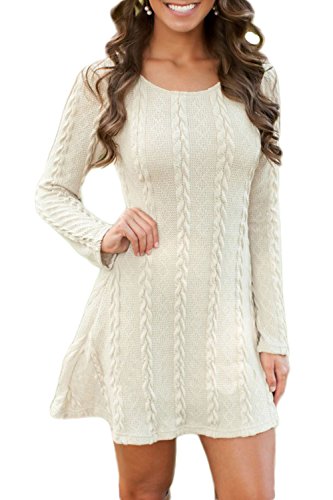 ChongXiao Women's Casual Crewneck Knitted Long Sleeve A Line Sweater Dress