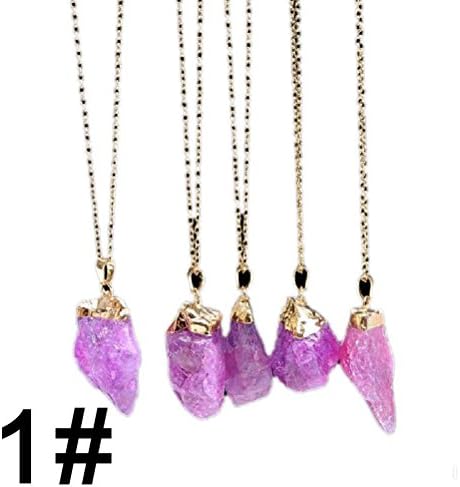RowNumber1 Fashion 1 x Natural Crystal Gemstone Quartz Healing Point Chakra Pendant Necklace 9 Color Selectable 1# Shining
