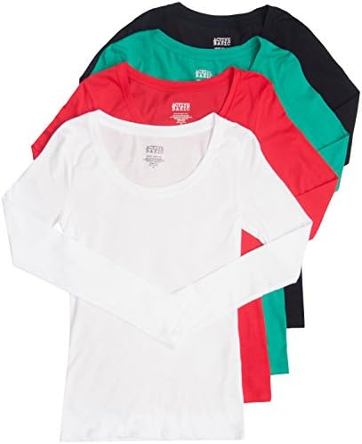 4 Pack Active Basic Women's Scoop Neck Top Med Black, White, Green, Red