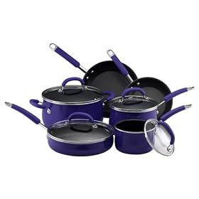Rachael Ray 10-Piece Porcelain Enamel Cookware Set, Blue