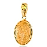14K Yellow Gold Peridot Birthstone August Angel Cameo Pendant