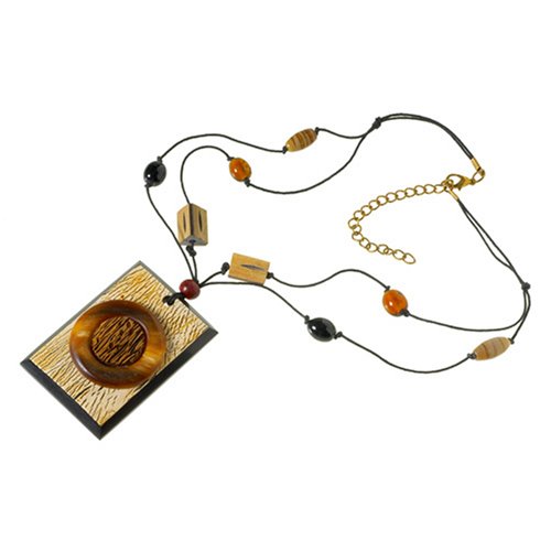 Emily's Choice Resin Pendant Necklace with Wood Glass Beads
