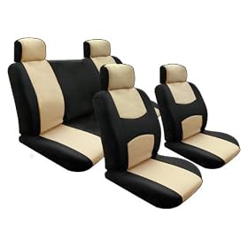 Univerisal Car Seat Cover Full Set Flat Cloth Beige/black