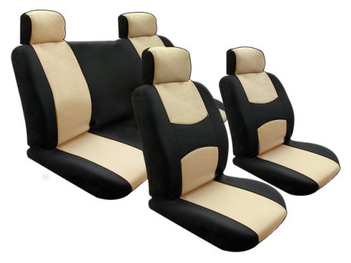ON SALE...Univerisal Car Seat Cover Full Set Flat Cloth Beige/black