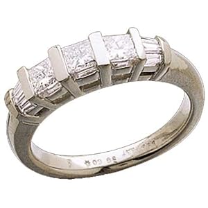 Platinum Princess and Baguette Cut Diamond Anniversary Band