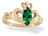 14K Yellow Gold Marquise Created Emerald and Diamond Celtic Claddagh Ring