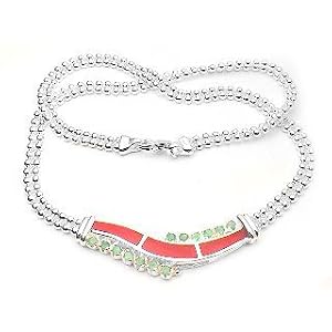 Buy Sterling Silver Carnelian Green Emerald Beaded Necklace by Silver Insanity