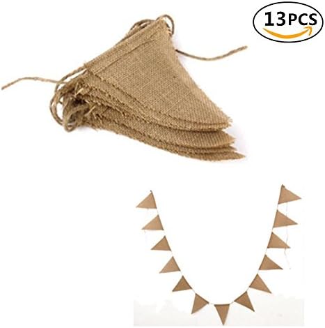 Rustic DIY Burlap Banner Flags Kit,Hand Painted Bunting Banner Decoration for Home Birthday Wedding Party Photo Prop 13 Pcs