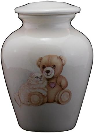 Teddy Bear with Kitten - Cremation Urn or Keepsake for Ashes - Hand Made Pottery