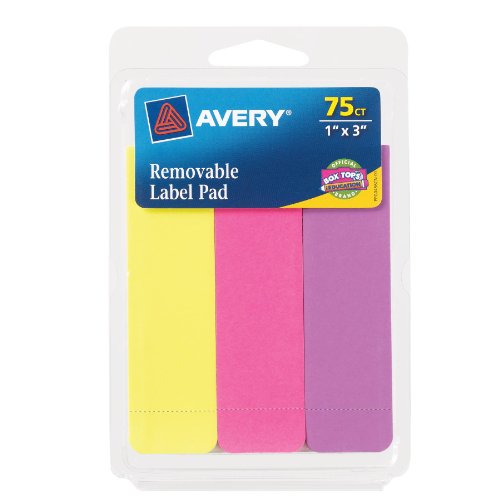Avery Removable Label Pads, 1 x 3 Inches, Assorted, Pack of 75 (12039)