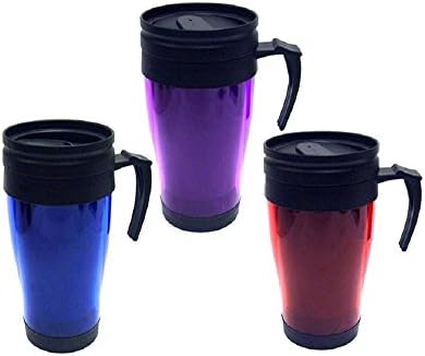 Insulated Travel Mugs 16 Oz 3 Pack Blue, Purple, Red Double Walled Plastic Tumblers