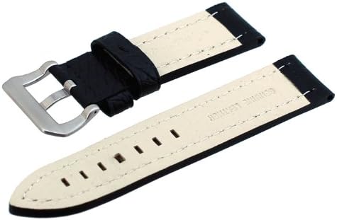 Italian Design 24mm Thick Heavy Duty Black Patterned Genuine Leather Replacement Band Strap With Heavy Stainless Steel Buckle