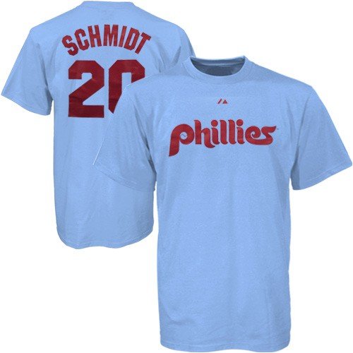 Majestic Philadelphia Phillies # 20 Mike Schmidt Light Blue Cooperstown Players T-shirt