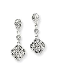 14k White Gold Vintage Diamond Dangle Earrings Diamond quality A (I2 clarity, I-J color)