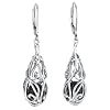 Onyx Earrings in Sterling Silver with Caged Onyx Bead Dangle and Lever Back Findings for extra security.
