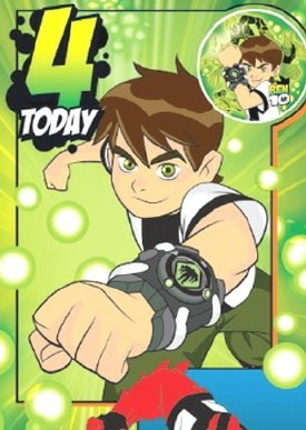 Ben 10 - Age 4 Birthday Card with Badge 5 x 9"