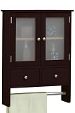Bathroom Storage Wall Cabinet With Towel Bar, 2DOOR/2DRAWER, DARK BROWN