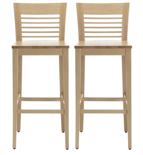 2 Slat-Back Wooden Stools