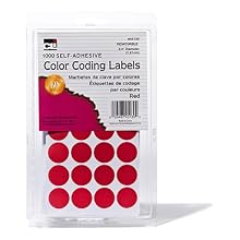 Charles Leonard Inc. Labels with Color Coding Dots, 0.75 Inch Diameter, Red, 1000 per Box (45130)