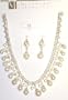 Genuine Silver Plated Short Chain with Crystals and Hanging White Pearls Necklace Earrings for Teens