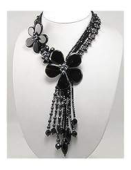 Flower Black Agate Necklace In 92.5 Sterling Silver