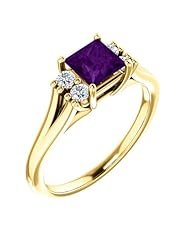18K Yellow Gold 5.00x5.00mm Princess Cut Amethyst and Diamond Ring -- LIFETIME WARRANTY
