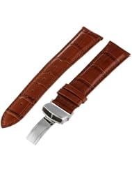 JBW JB-20MMSILV-BRN 20-mm Genuine Brown Crocodile Pattern Butterfly Buckle Leather Band Watch Strap