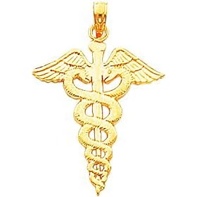 14K Gold Caduceus Charm: Jewelry