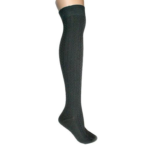 GRAY CABLE KNIT THIGH HIGH OVER THE KNEE STOCKING SOCKS