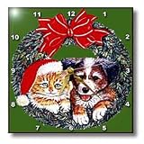 Vintage Kitten and Puppy in Wreath - 10x10 Wall Clock