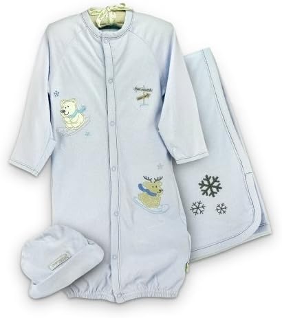 Boys "Polar Bear & Reindeer" Hat, Gown & Blanket Set by Organically Grown (One Size/Blue)