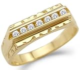 Solid 14k Yellow Gold Mens Fashion Wedding Band Cz Cubic Zirconia Ring...